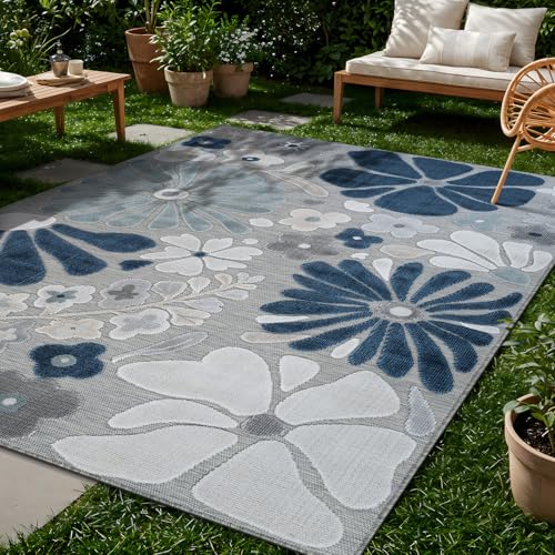Outdoor Rug 5x7 Modern Floral Tropical Area Rugs for Outdoor and Indoor Patio Easy to Clean Non Shedding Living Room Porch Garden Washable Outside Carpet (35 Sq Ft)