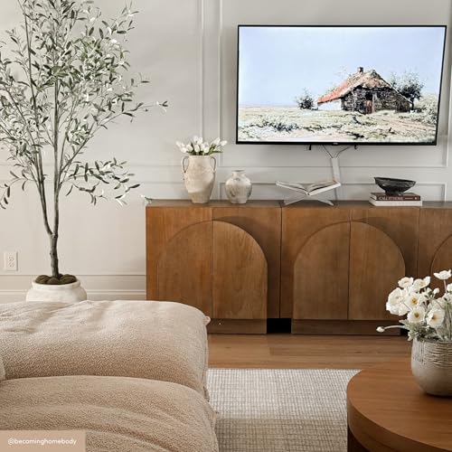 Iris Mid Century Modern Wood Accent Cabinet Sideboard Credenza TV Stand with Arched Cabinet Doors and Adjustable Shelves for Kitchen or Living Room
