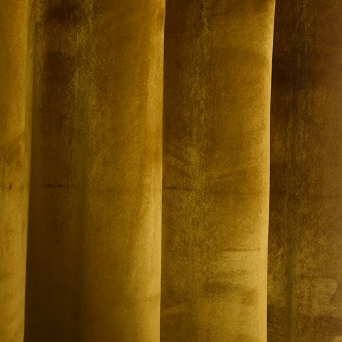 Super Soft Luxury Velvet Set of 2 Warm Yellow Blackout Velvet Energy Efficient Grommet Curtain Panel Drapes Ginger 52Wx63L