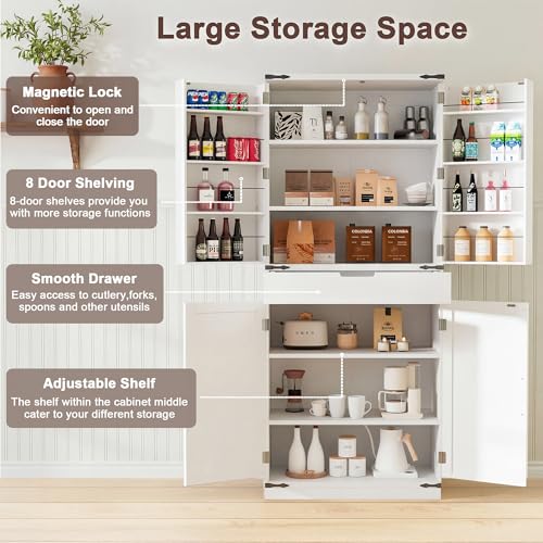 72" Kitchen Pantry Storage Cabinet with Doors and Shelves