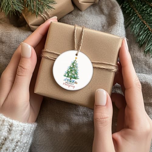 Blue Ribbon Mahjong Christmas Tree Ceramic Ornament Gifts