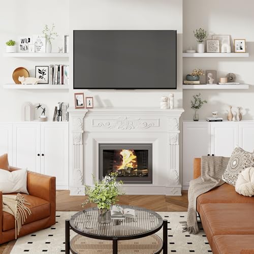 51 Inch Floating Shelves for Wall 8 Inch Deep White Shelves Set of 2