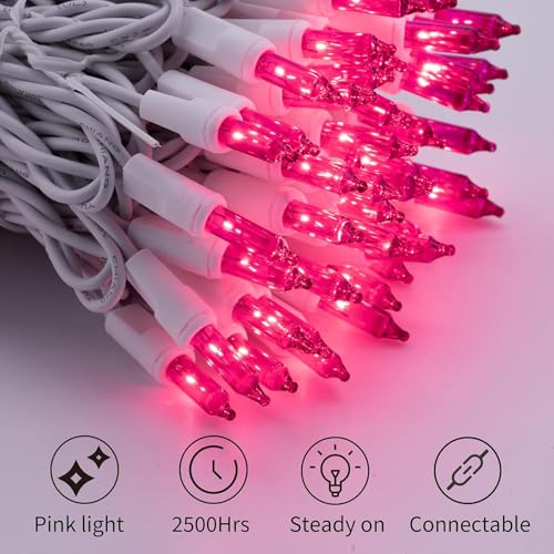 Pink Christmas Lights 100 Count 20 Feet Incandescent Bulb