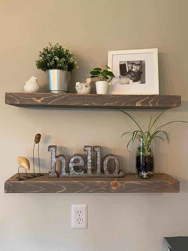 Joel's Antiques - 30 Inch Wooden Floating Shelves for Wall - 30x8x2 in - Made of Natural Wood - Heavy Duty Rustic Wall Shelves for Bedroom - Perfect for Living Room, Kitchen - Grey