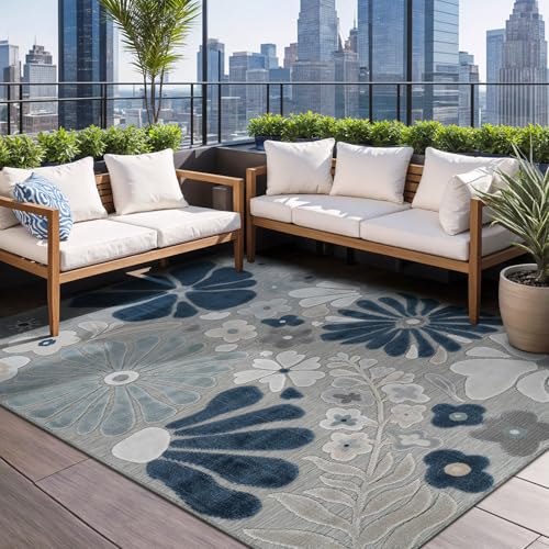 Outdoor Rug 8x10 Modern Floral Tropical Area Rugs for Outdoor and Indoor Patio Easy to Clean Non Shedding Living Room Porch Garden Washable Outside Carpet (80 Sq Ft)