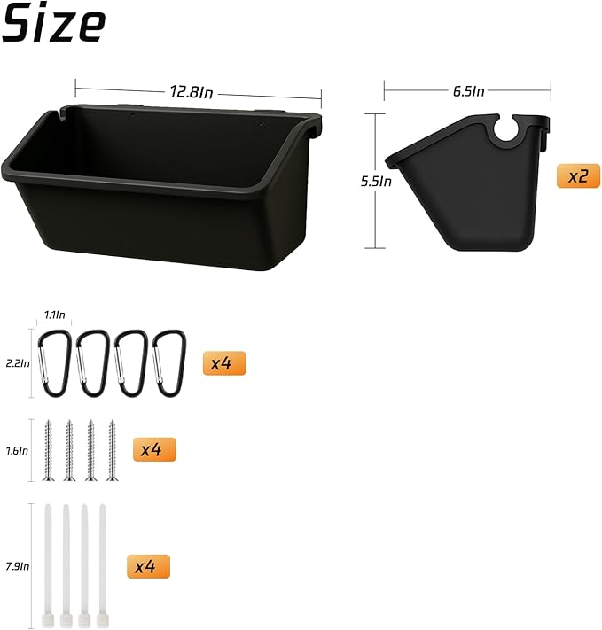 2 Pack Hanging Goat Feeder & Duck Feed Trough, 5 Qt Fence Mounted Livestock Manger – Heavy Duty Plastic Mineral Bucket & Waterer for Sheep, Piglets, Deer & Poultry