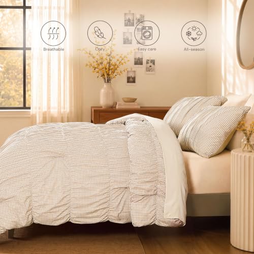 Tan Gingham King Size Comforter Set
