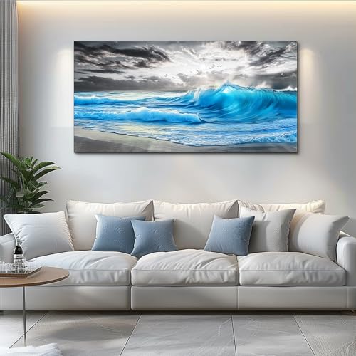 Large Canvas Beach Wall Pictures Artworks Wall Decor For Living Room Canvas Wall Art For Bedroom Office Decorations Blue Sea Wave Ocean Paintings Modern Inspiration Home Decor 30x60 In