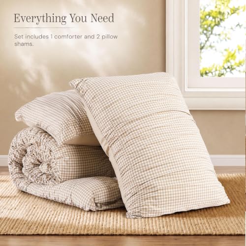 Tan Gingham King Size Comforter Set