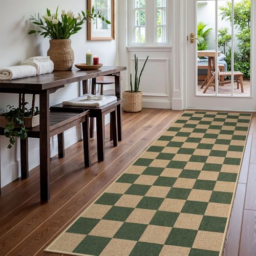 Checkered Easy Jute Kitchen Runner Rug