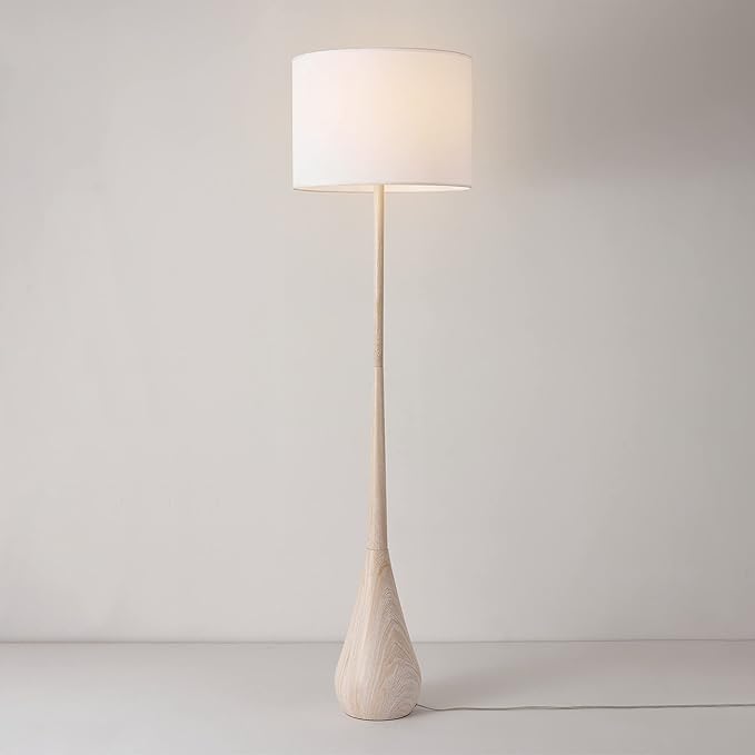 GLOBE Electric 65" Floor Lamp, Wood-Toned Finish, Japandi Style, E26 Base