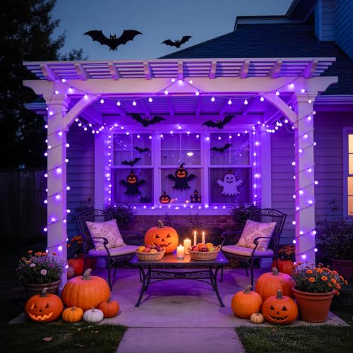 100 LED Purple Globe String Lights Battery Operated with 8 Modes