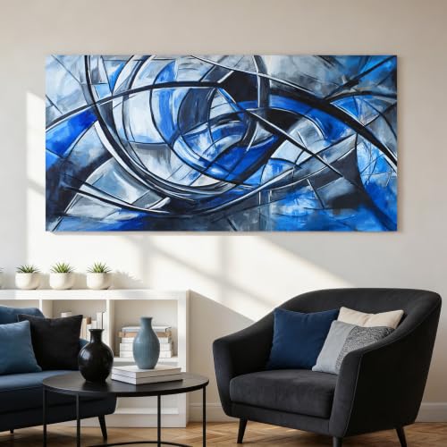Abstract Wall Art Decor Oversized Wall Art Pictures for Living Room Abstract Canvas Art Wall Decor Modern Large Blue Wall Art Prints Black and White Wall Art Decor Bedroom Office Decor 29" X 58"