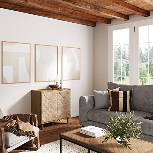 Beacon Accent Natural Sideboard Storage Cabinet in Light Wood with Adjustable Interior Shelf and Seagrass Doors