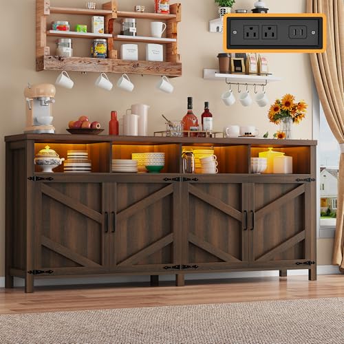 Buffet Sideboard with Storage with Power Outlets & LED Light