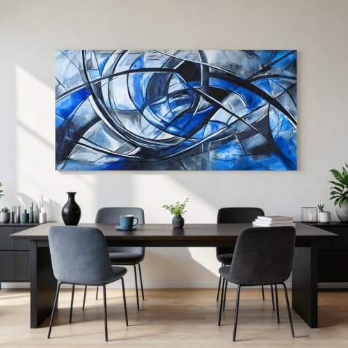 Abstract Wall Art Decor Modern Wall Art Pictures for Living Room Abstract Canvas Art Wall Decor Large Blue Wall Art Prints Artwork for Walls Black and White Wall Art Decor Home Office Decor 24" X 48"