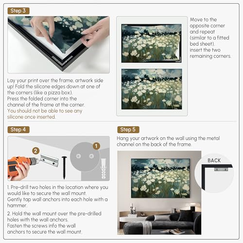 46"x72" Extra Large Framed Wall Art White Wildflower Field in Impressionist Style
