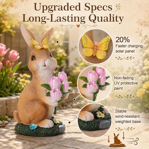 Solar Garden Rabbit Statue Outdoor Decor