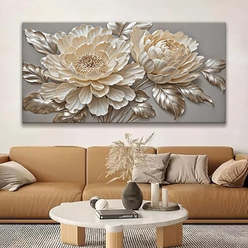 Large White Flower Canvas Wall Art For Living Room Prints 29 X 58 Inch