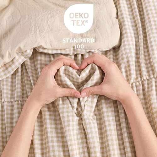 Tan Gingham Twin XL Comforter Set