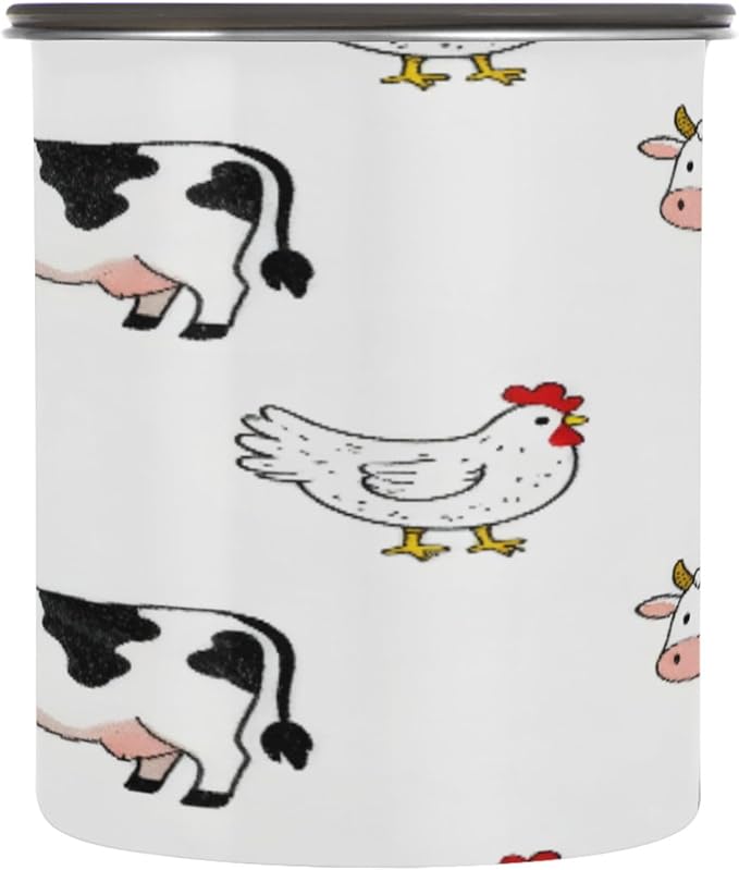 Farm Cows Chickens Coffee Canister 17oz Stainless Steel Airtight Food Storage Container with Lid for Beans/Cereal Preserval