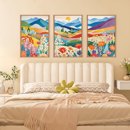 Large Abstract Mountain Flower Framed Canvas Wall Art