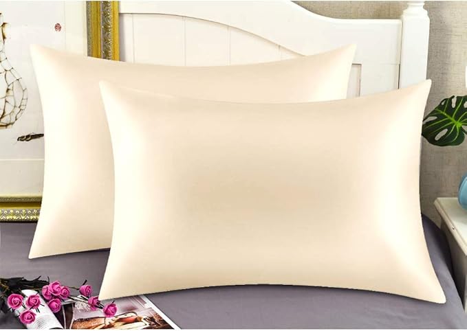 100% Mulberry Silk Pillowcases Set of 2 for Hair and Skin and Super Soft and Breathable Standard Size Nature Silk Pillowcases (Standard, Buff Beige)