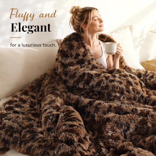 Fluffy Full Size Comforter Set Leopard Print Faux Fur Comforter 3Pcs