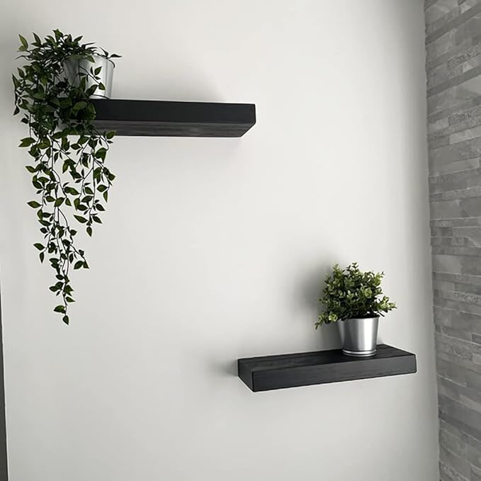 joelsantiques - 18 Inch Wooden Floating Shelves for Wall - 18x6x2 in - Made of Natural Wood - Short Heavy Duty Rustic Wall Shelves for Bedroom - Perfect for Bathroom, Kitchen - Black