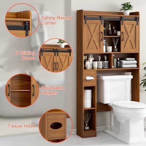 Over The Toilet Storage Cabinet with Sliding Doors