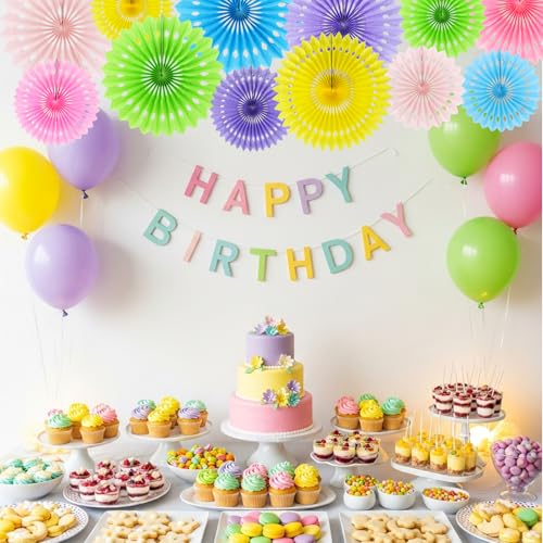 Honeycomb Round Paper Fans Macaron Hanging Party Decoration (12 Count)