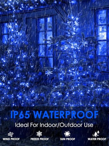 Solar Christmas Lights Outdoor 4 Pack 132FT 400LED Fairy String Lights Blue (4 Count)