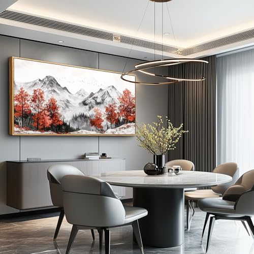 Large Canva Wall Decor For Living Room Wood Framed Wall Art For Bedroom Office Murals Red Tree Ink