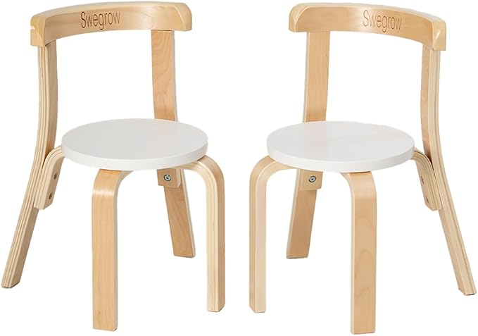 Swegrow Wooden Kids Chair, Toddler Chair for Table, Kids Stackable Chairs, Kid Wooden Furniture for Family/Playroom/Classroom（Set of 2-White）
