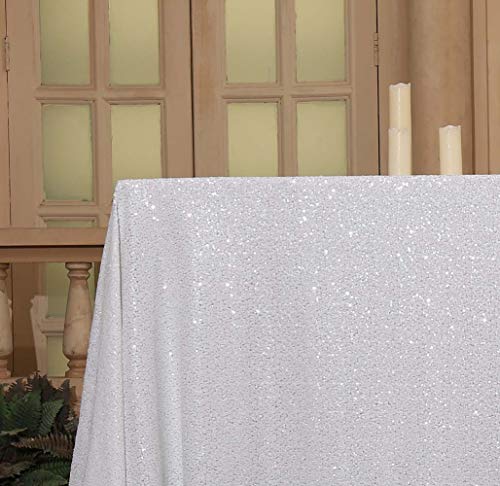Sequin Tablecloth 90x132 Inch White for Wedding Party