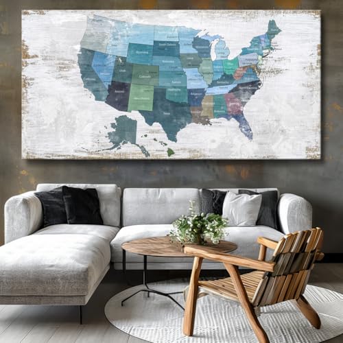 Wall Decor Map Canvas Wall Art for Wall Decoration Wood Background USA Canvas Prints for Bedroom Office Kitchen Home Wall Decor Framed Artwork Ready to Hang36 x71