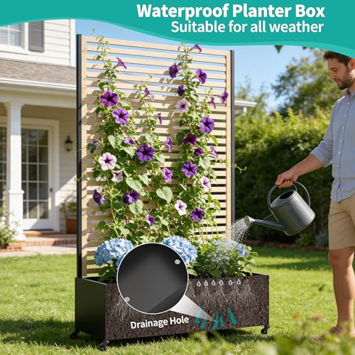 Metal Planter Box with Trellis Privacy Screen