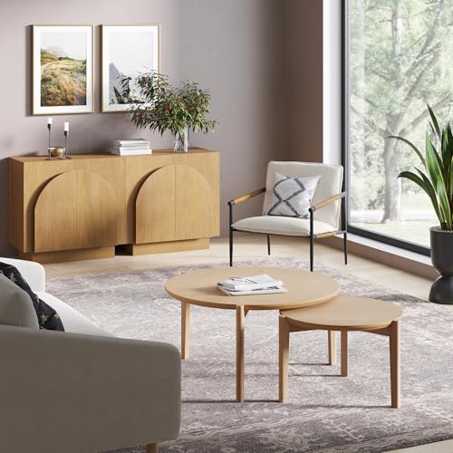 Iris Mid Century Modern Wood Accent Cabinet Sideboard Credenza TV Stand with Arched Cabinet Doors and Adjustable Shelves for Kitchen or Living Room