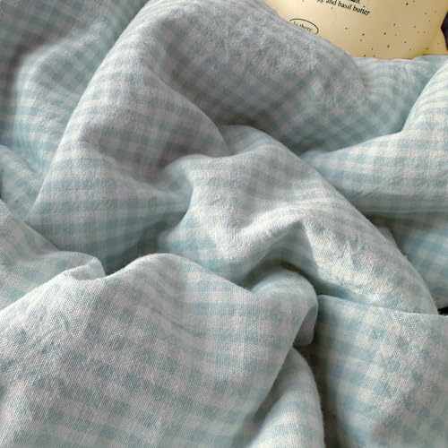 Blue Gingham Comforter Set King Romantic Lace Bedding Comforter with 2 Pillowcases Vintage Plaid Checkered Comforter Farmhouse Grid Bedding Set Blue Plaid Comforter Set for All Seasons
