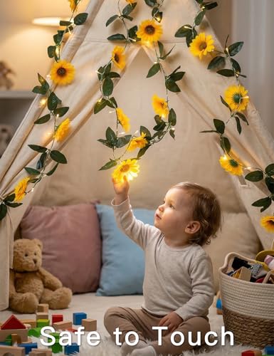 Sunflower Garland with 60LED Fairy Light Battery Operated Clear Wire