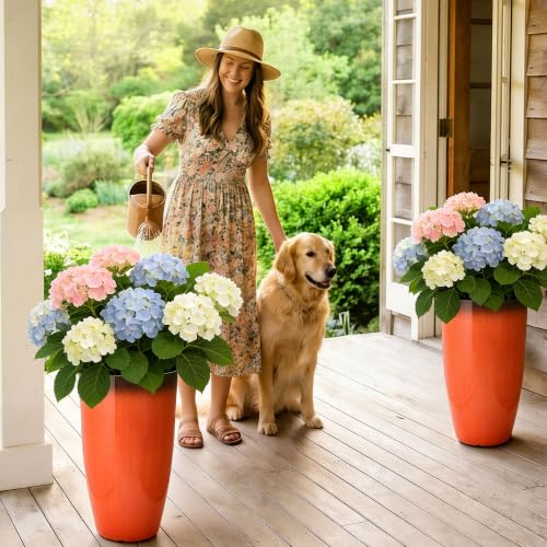 Autodaya 24" Faux Ceramic Large Planters for Outdoor Plants (2 Count)