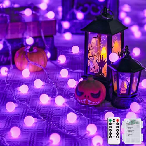 100 LED Purple Globe String Lights Battery Operated with 8 Modes