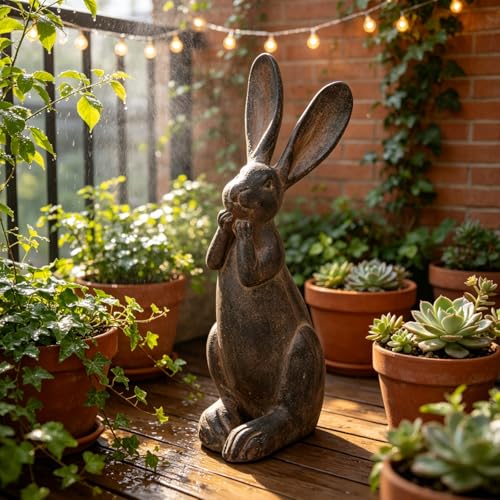 Bunny Garden Decor 11 Inch Brown Resin Rabbit Outdoor Statue