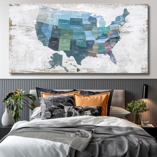 Wall Decor Map Canvas Wall Art for Wall Decoration Wood Background USA Canvas Prints for Bedroom Office Kitchen Home Wall Decor Framed Artwork Ready to Hang36 x71
