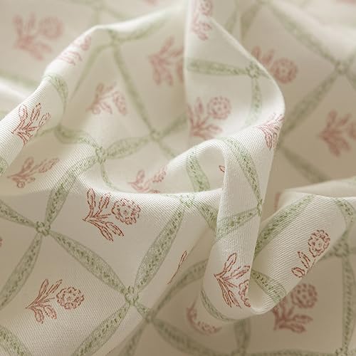 Full Comforter Set Pink Flower Comforter with 2 Bowknot Pillowcases Chic Plaid Grid Prints Floral Bedding Comforter Boho Farmhouse Bedding Set French Country Style Botanical Comforter Set (3 Count)