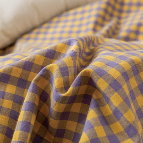 Gingham Comforter Set King Modern Style Checkered Plaid Printed Bedding Comforter Set 3 Pieces Boho Grid Comforter King Fluffy Soft Purple Yellow Gingham Bedding Comforter with 2 Pillowcases