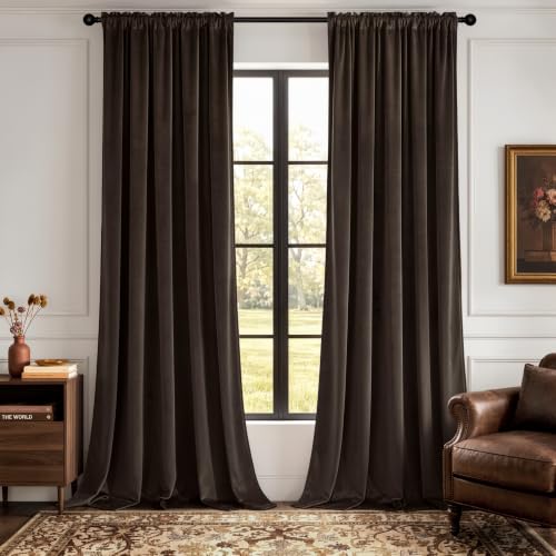 Brown Blackout Velvet Curtains Drapes 90 Inch Long 52"x90" Bedroom (2 Count)