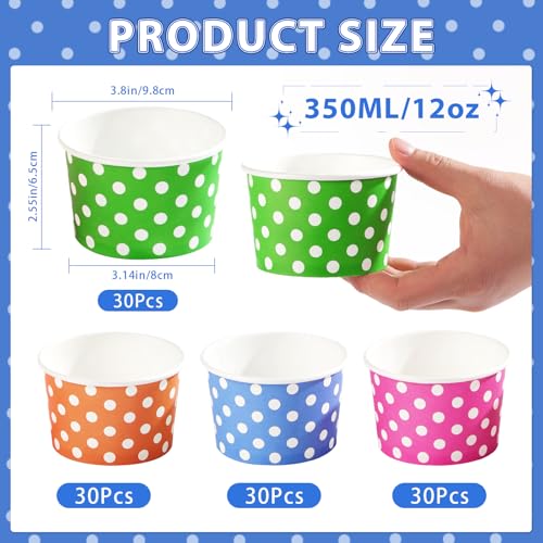 Greencian 120Pcs 12oz Colorful Ice Cream Cups for Hot or Cold Food