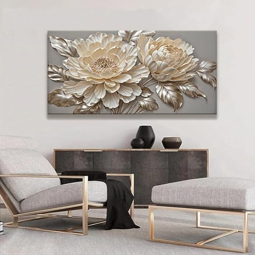Large White Flower Canvas Wall Art For Living Room Prints 29 X 58 Inch