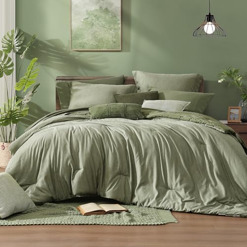 King Size Comforter Set Sage Green 7 Pieces Bed in a Bag